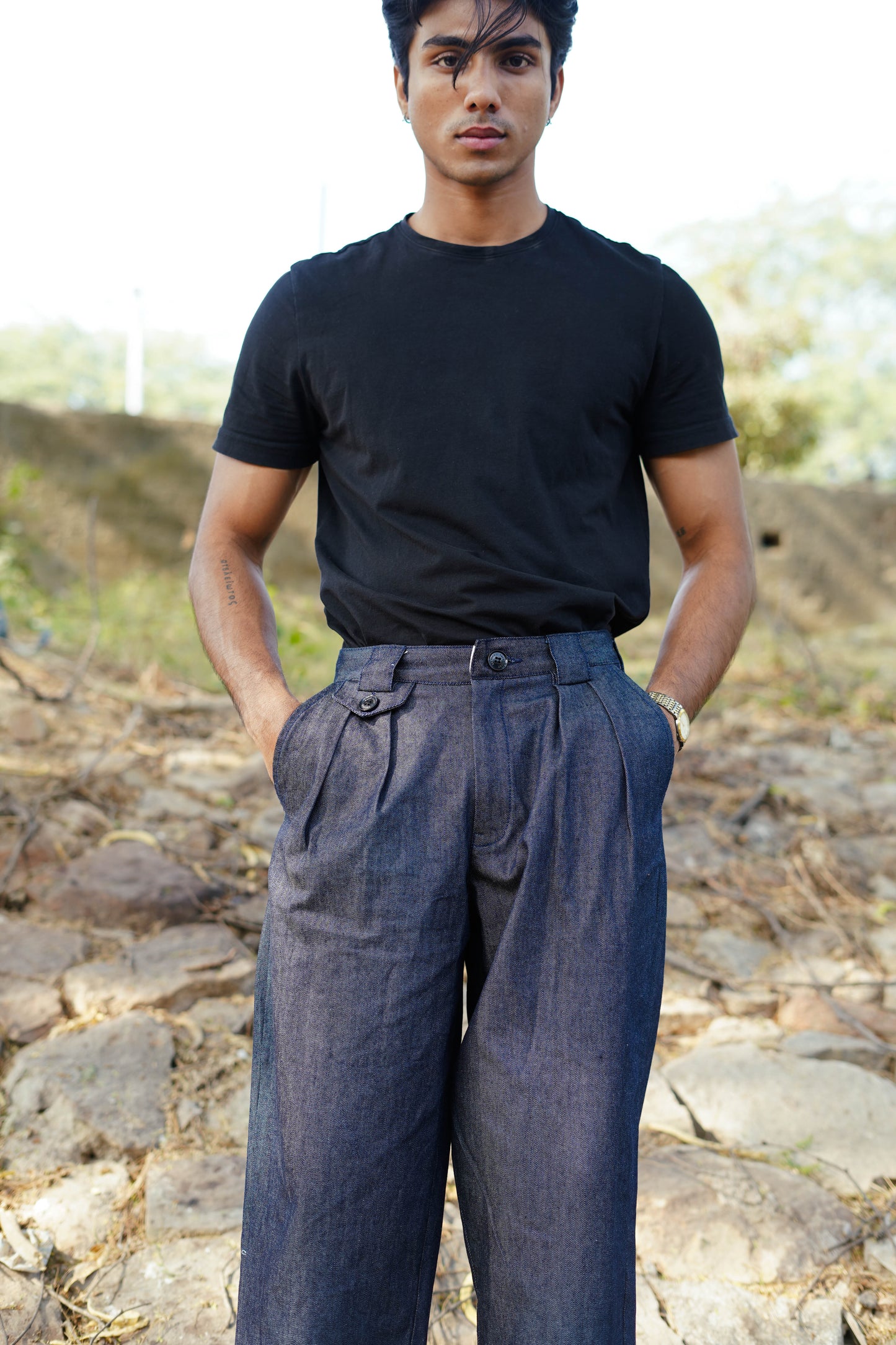 Pleated Denim Work Jeans