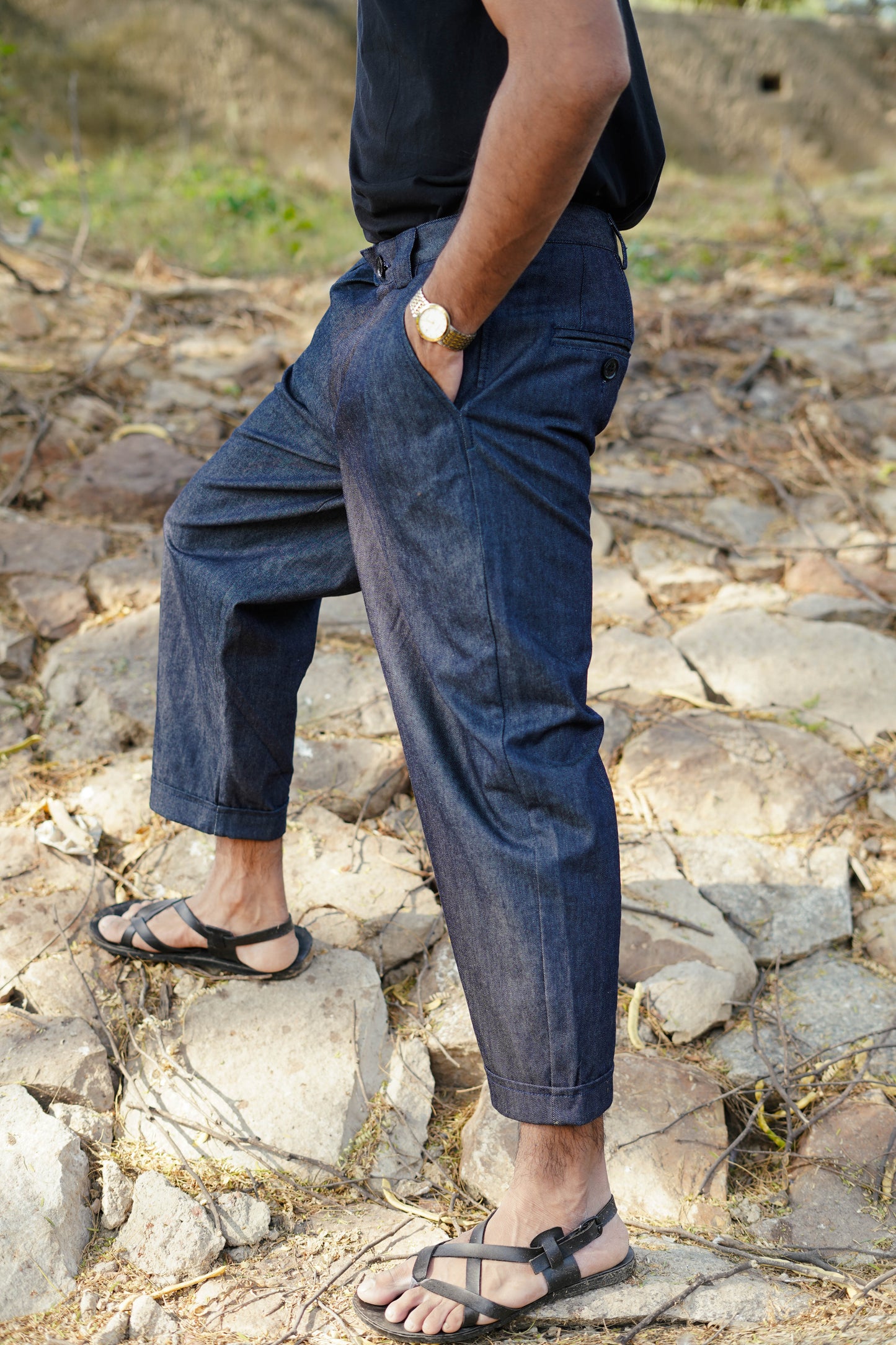 Pleated Denim Work Jeans