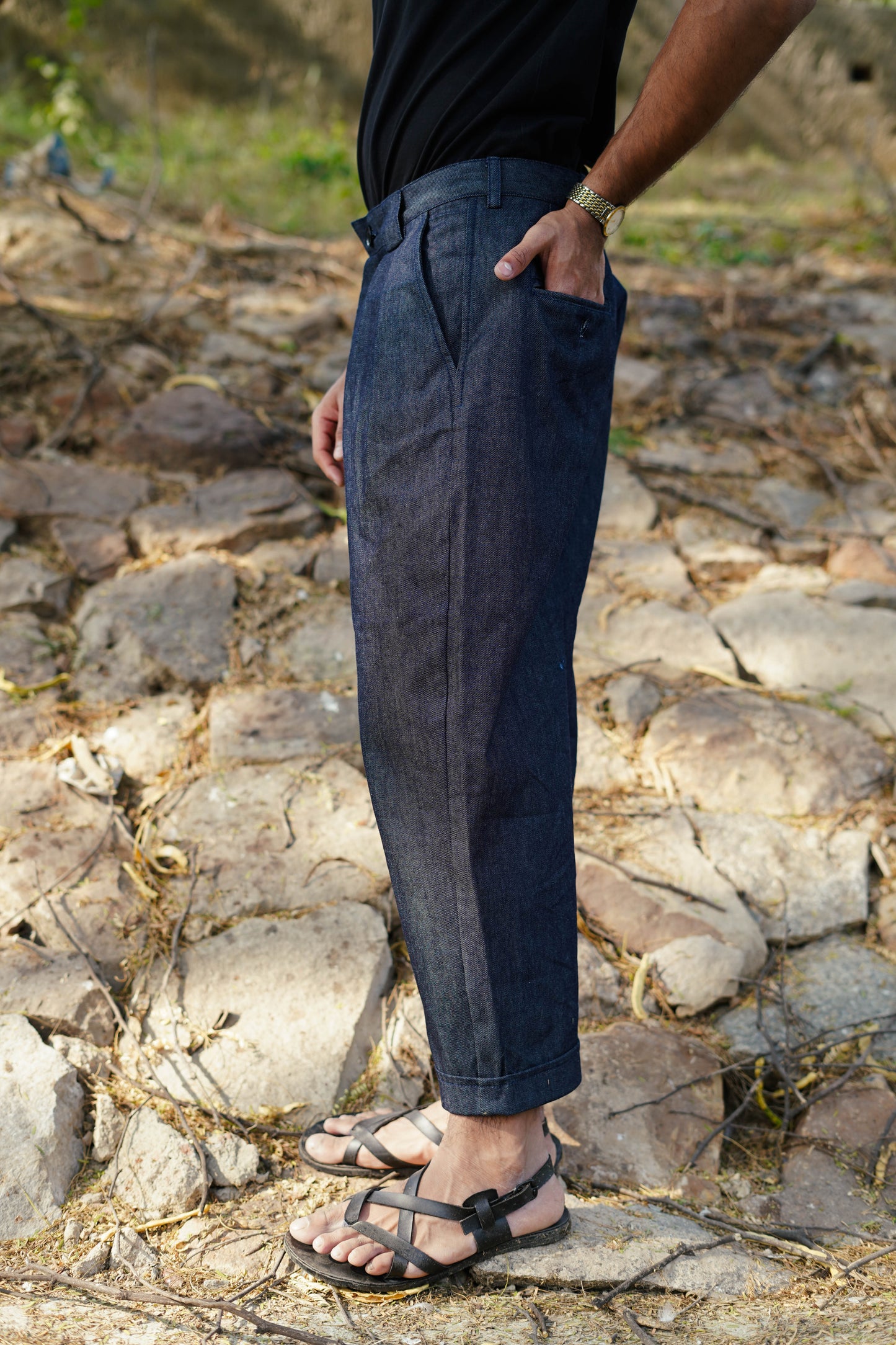 Pleated Denim Work Jeans