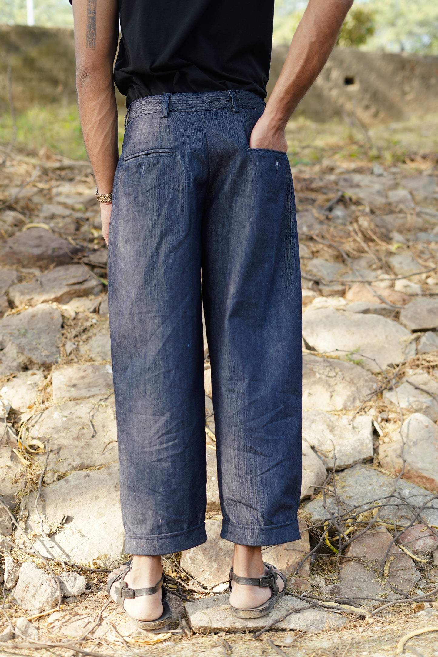 Pleated Denim Work Jeans