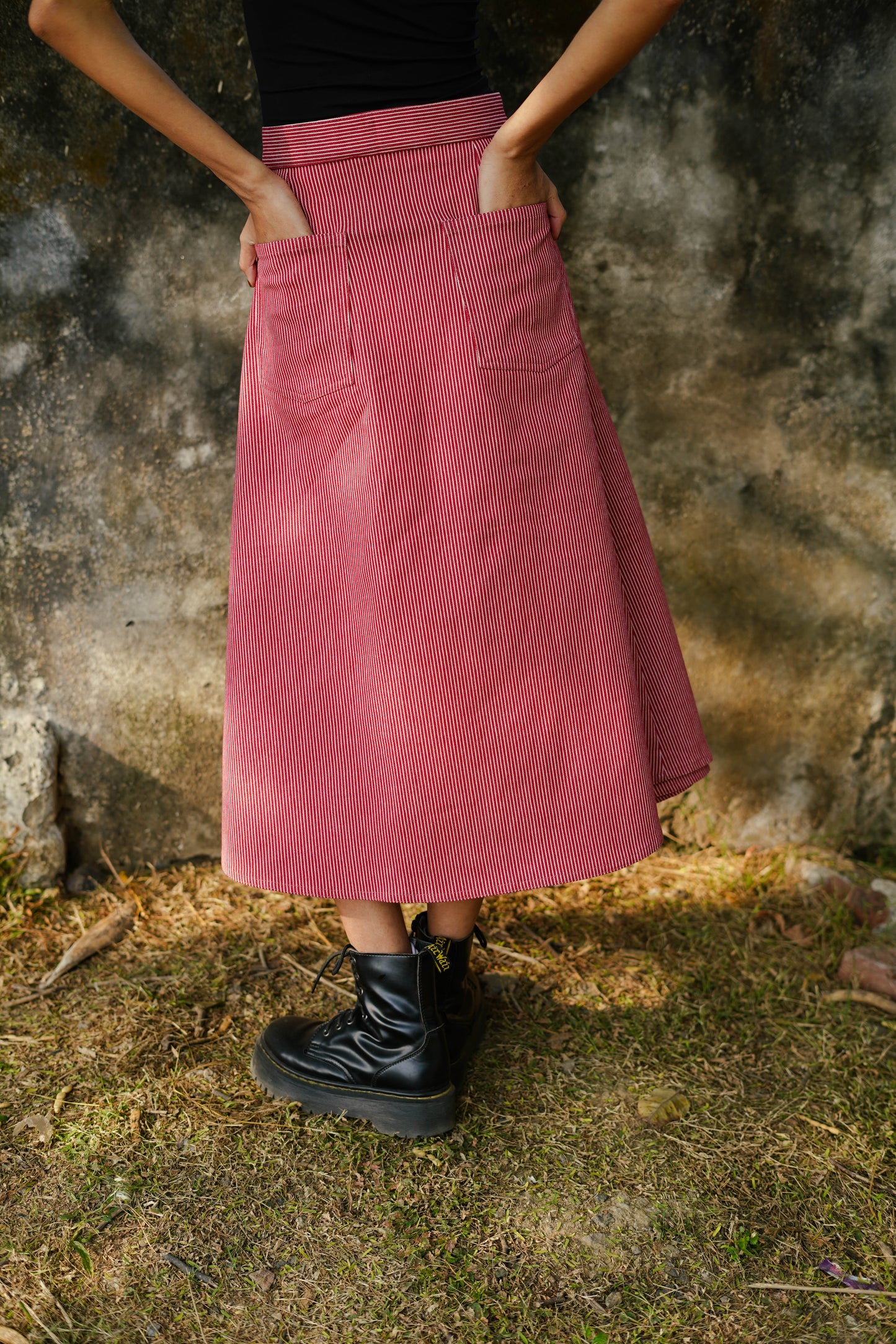 Strawberry Denim Striped Wraparound Skirt