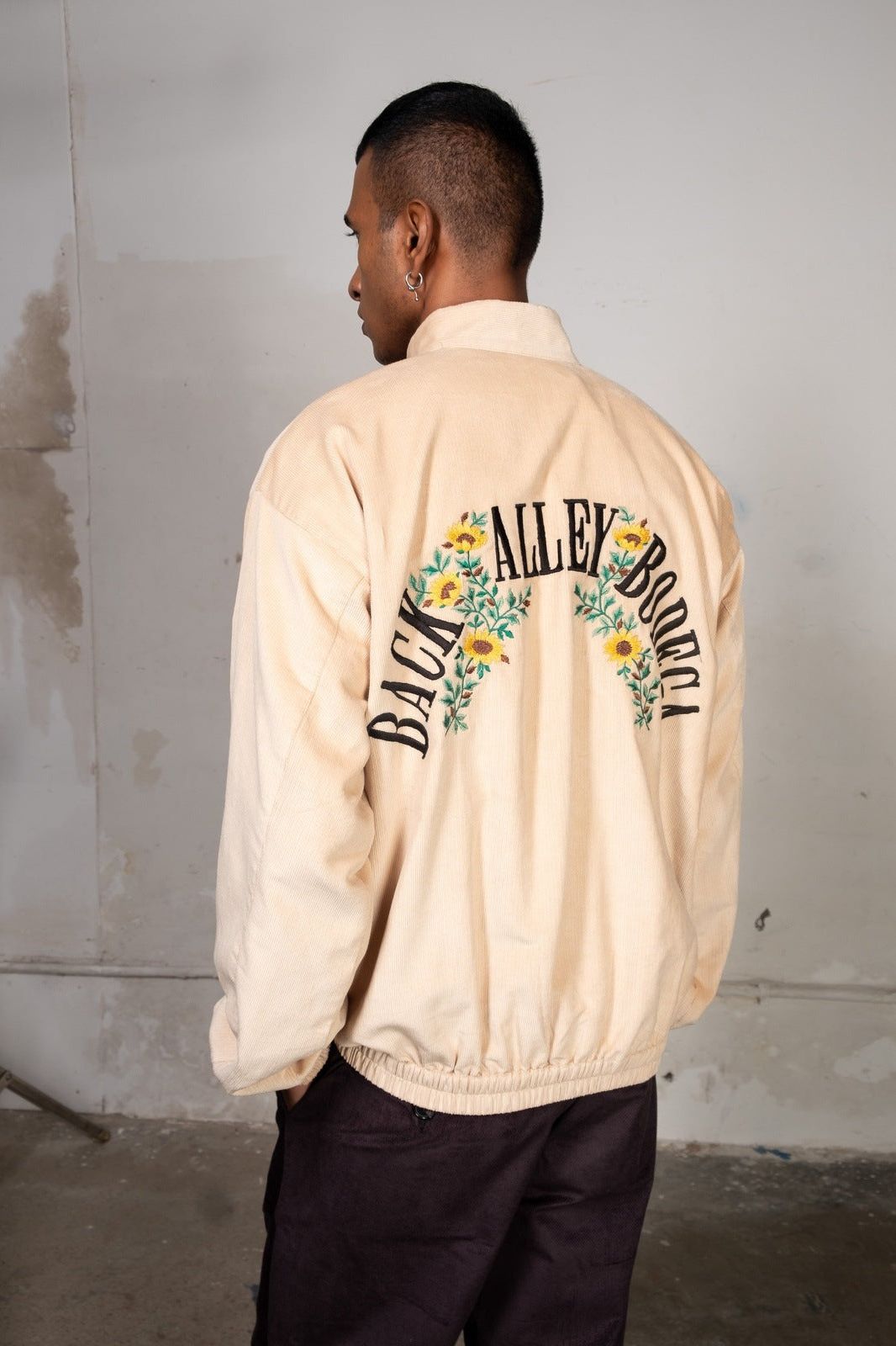 Cream Bomber jacket with embroidery