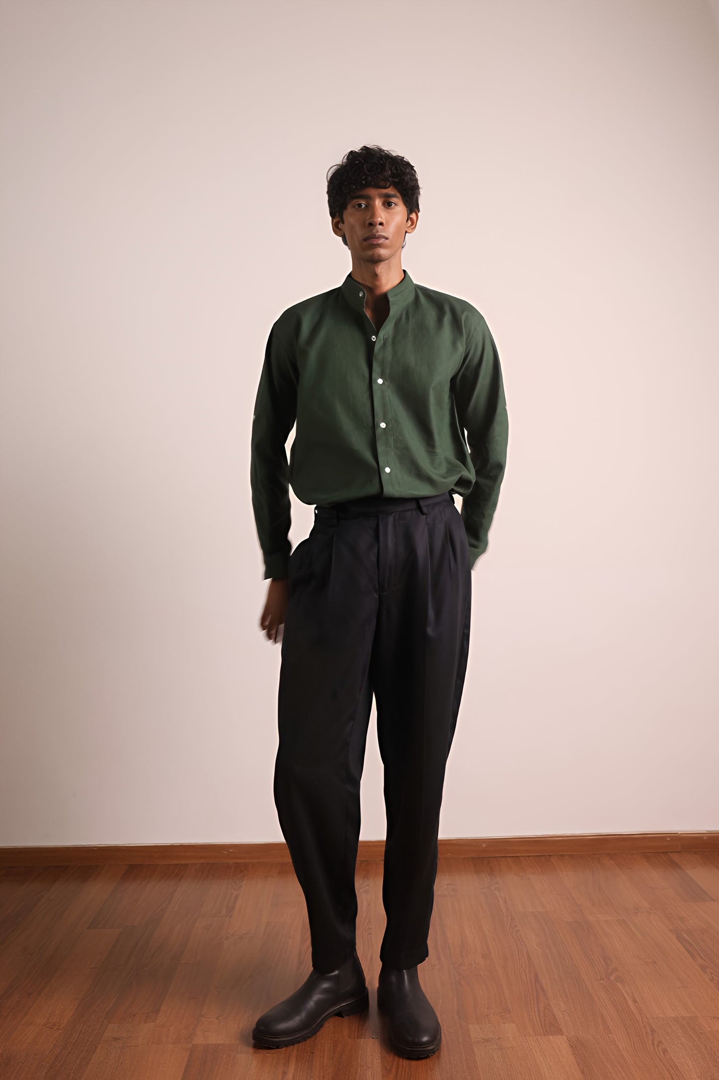 Green Press Collar Shirt