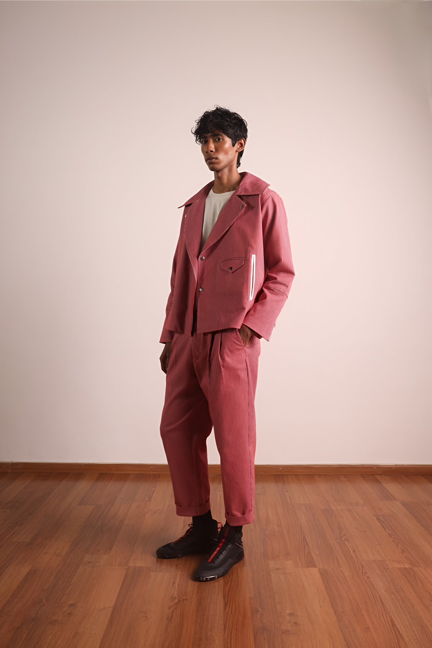 Striped Denim Biker Jacket