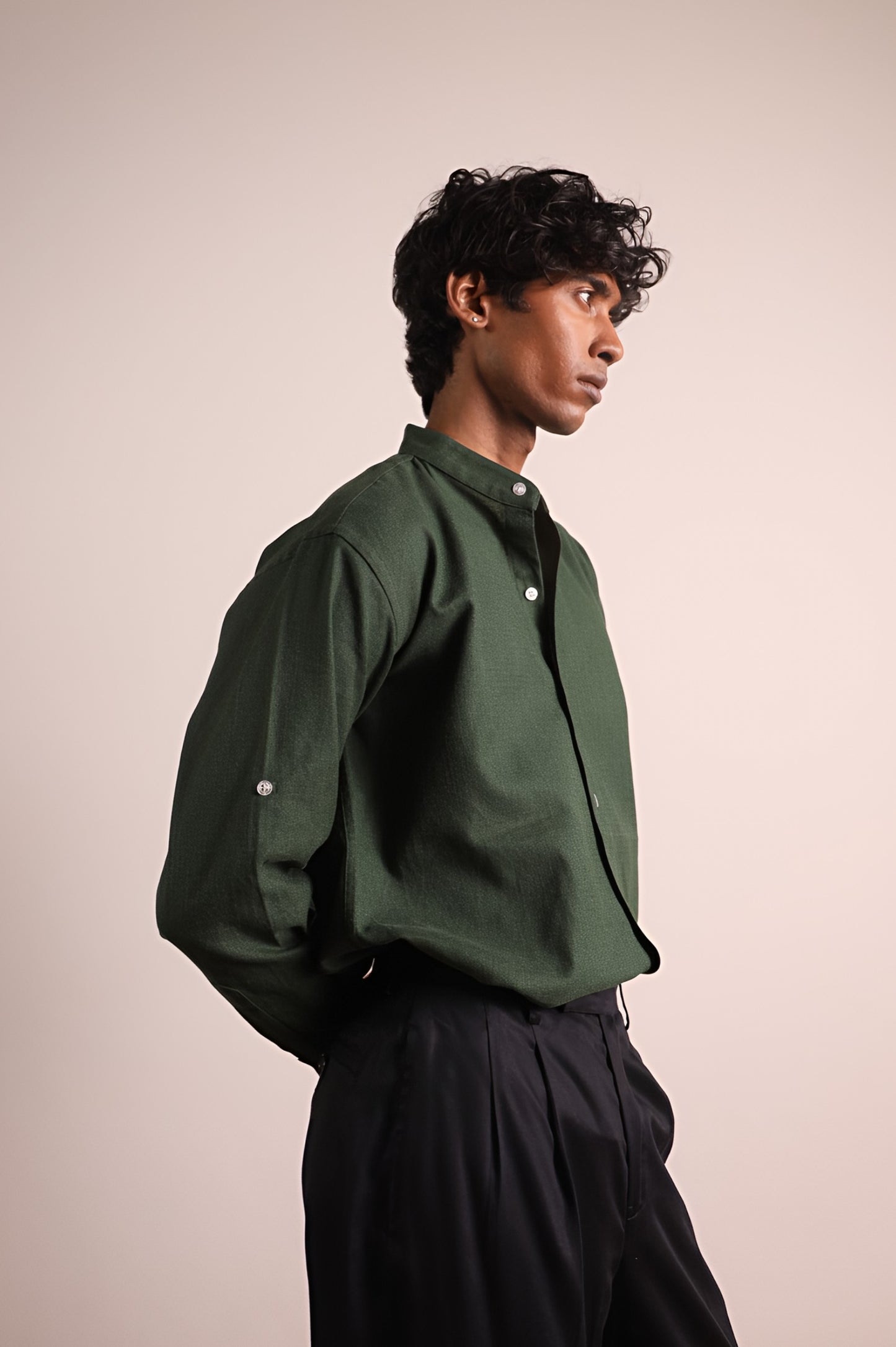 Green Press Collar Shirt