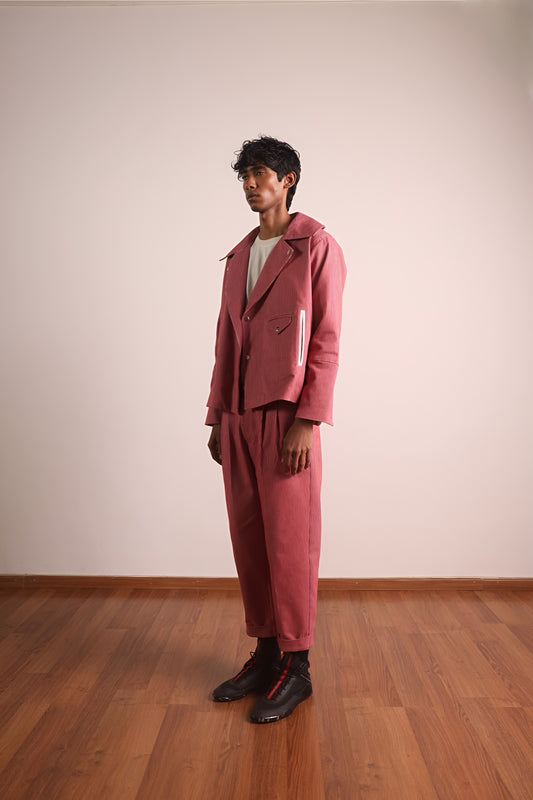 Striped Double Pleated Denim Trousers