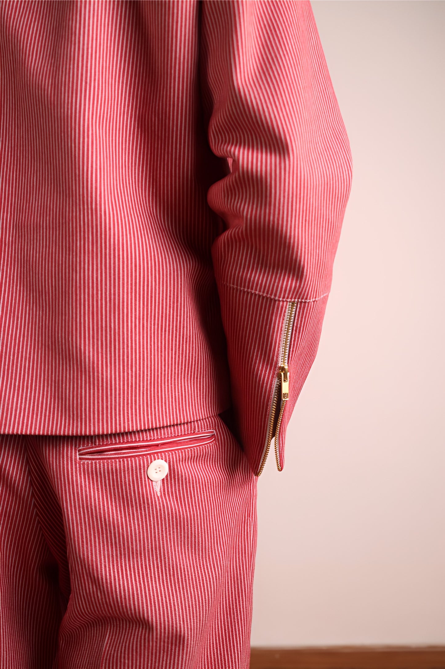 Striped Denim Biker Jacket