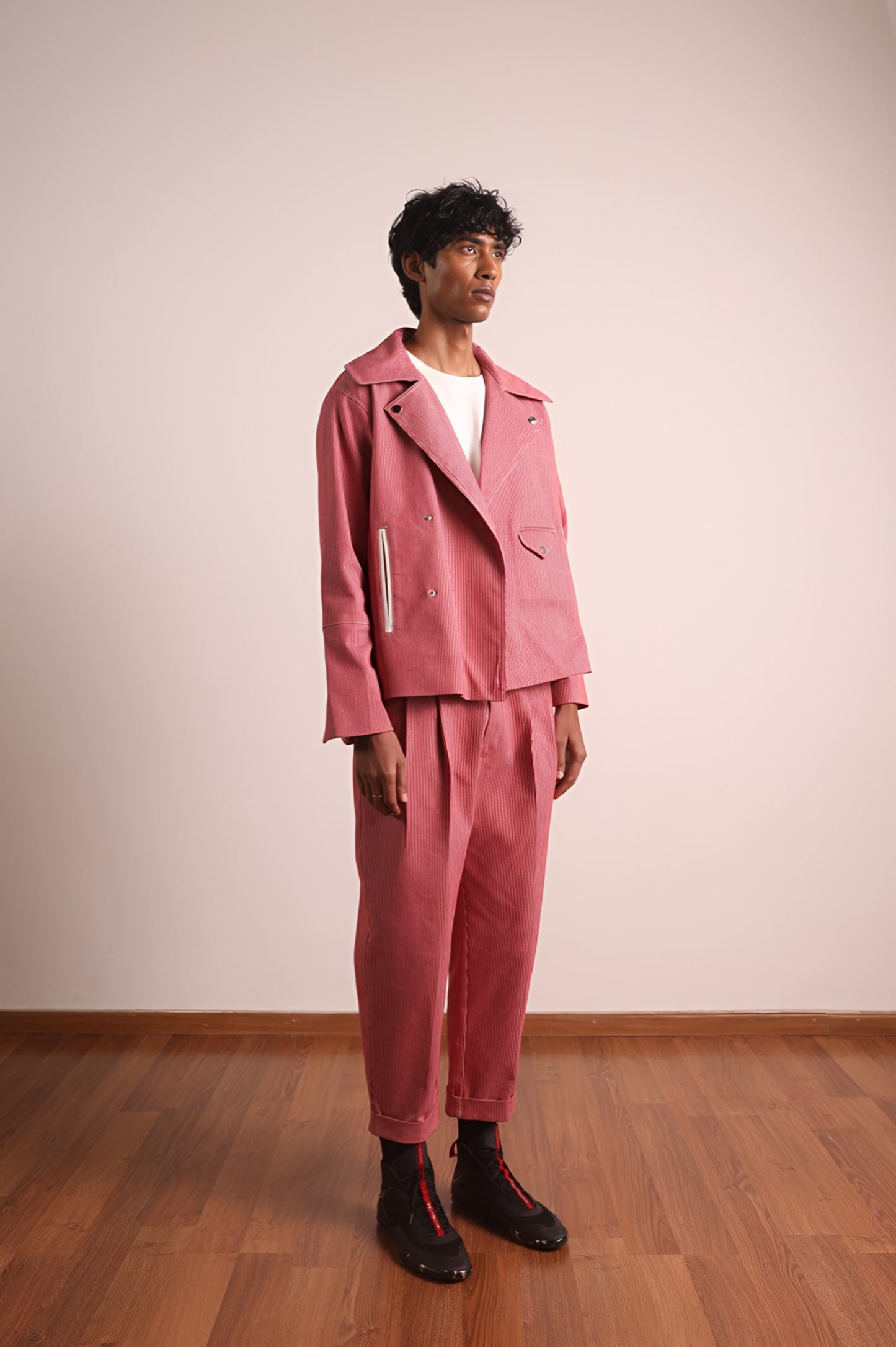 Striped Double Pleated Denim Trousers