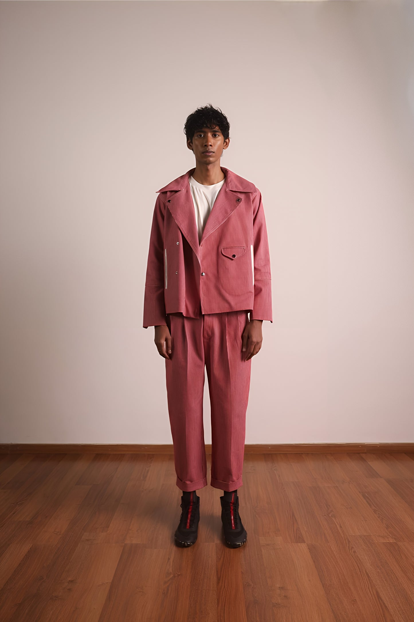 Striped Double Pleated Denim Trousers