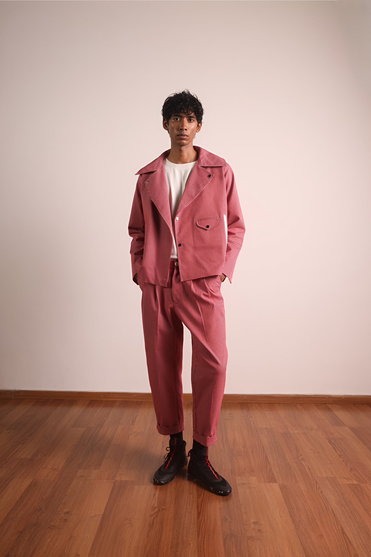 Striped Denim Biker Jacket