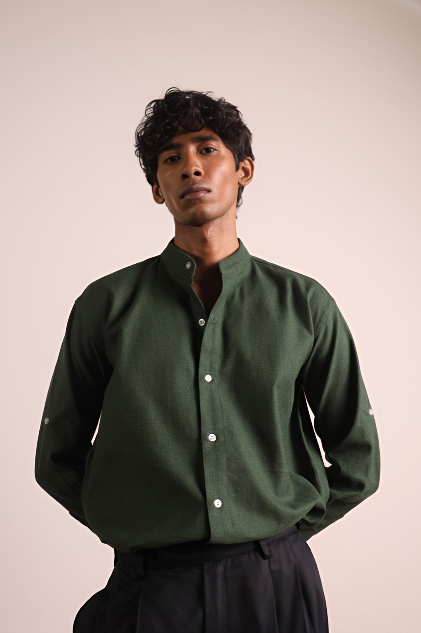 Green Press Collar Shirt