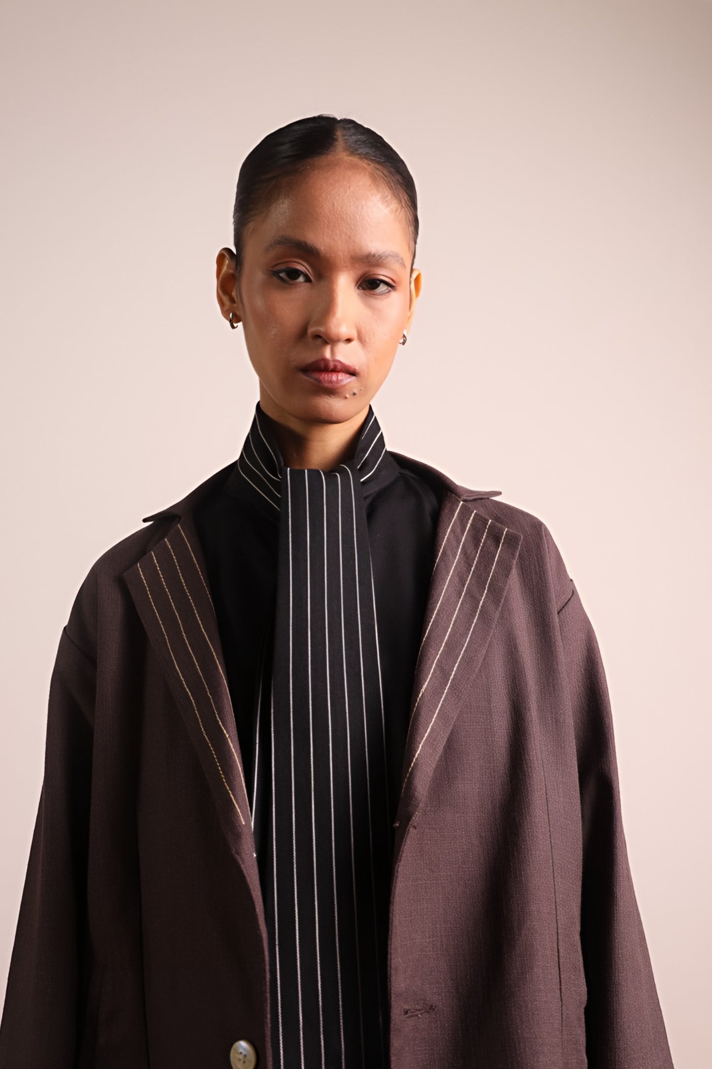 Linen Oversized Blazer with Pinstripe Lapels