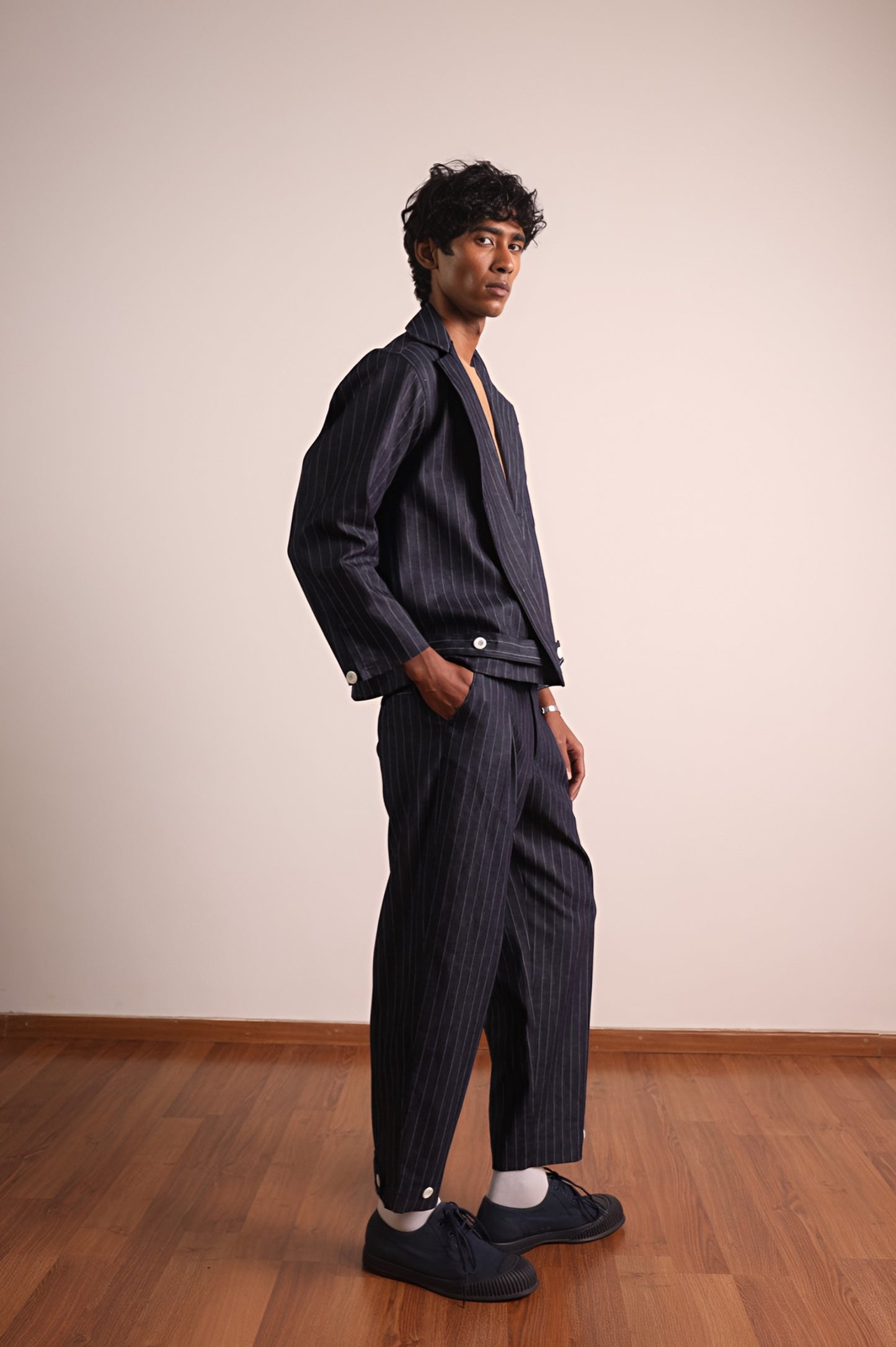 Pinstripe Box Pleat Denims