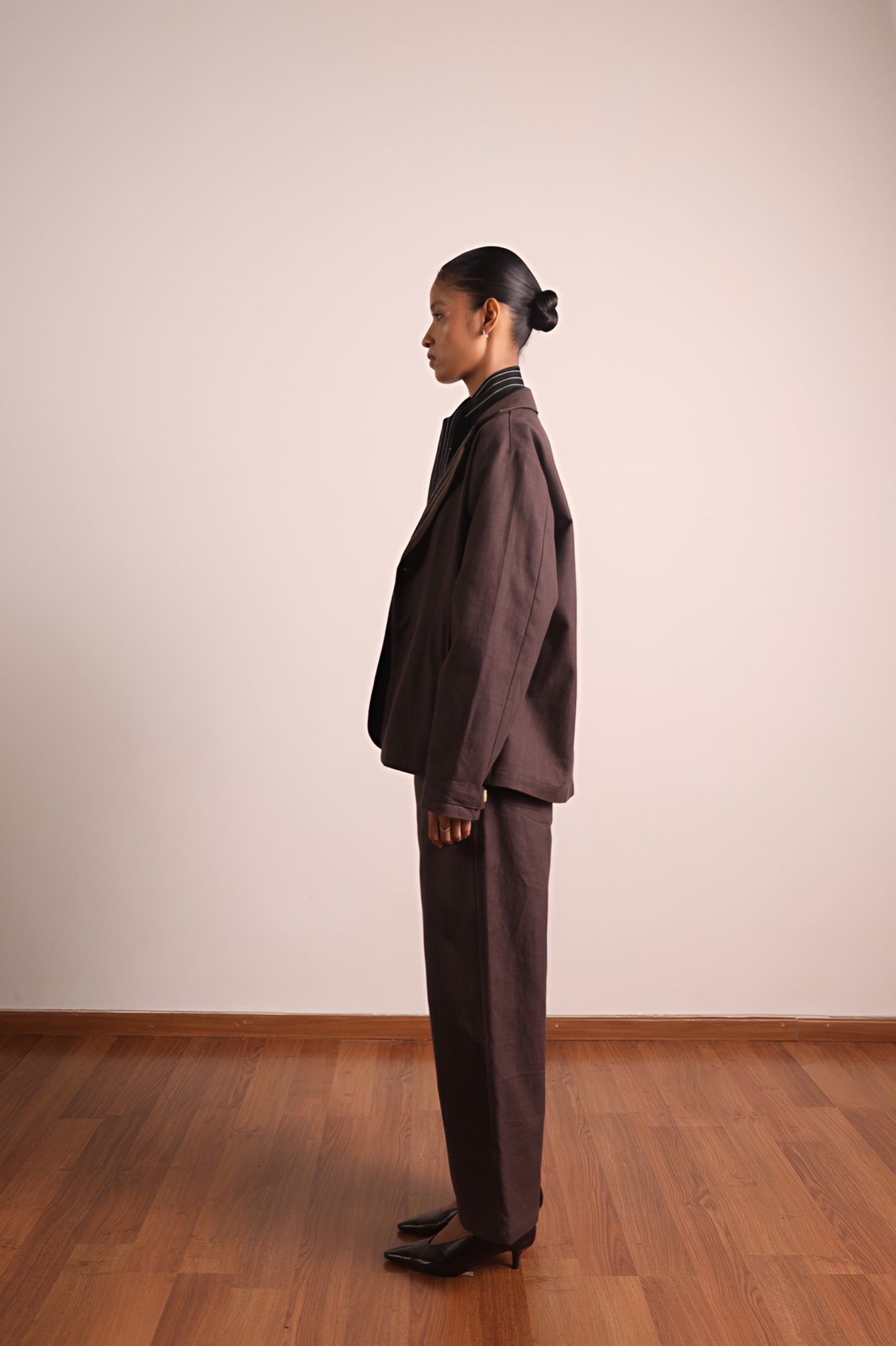 Linen Oversized Blazer with Pinstripe Lapels